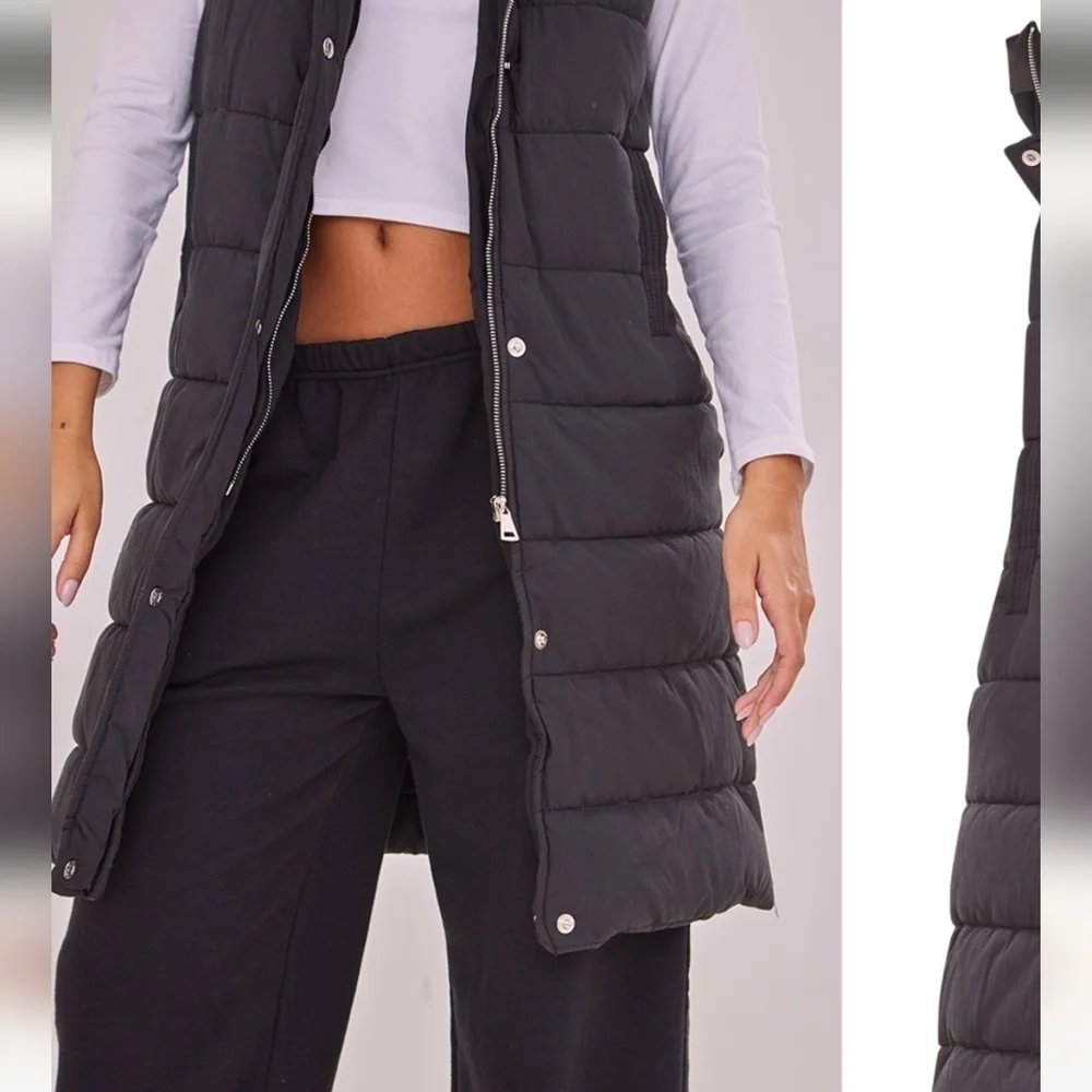PrettyLittleThing Plus Size Black Nylon Padded Oversized Vest NWT